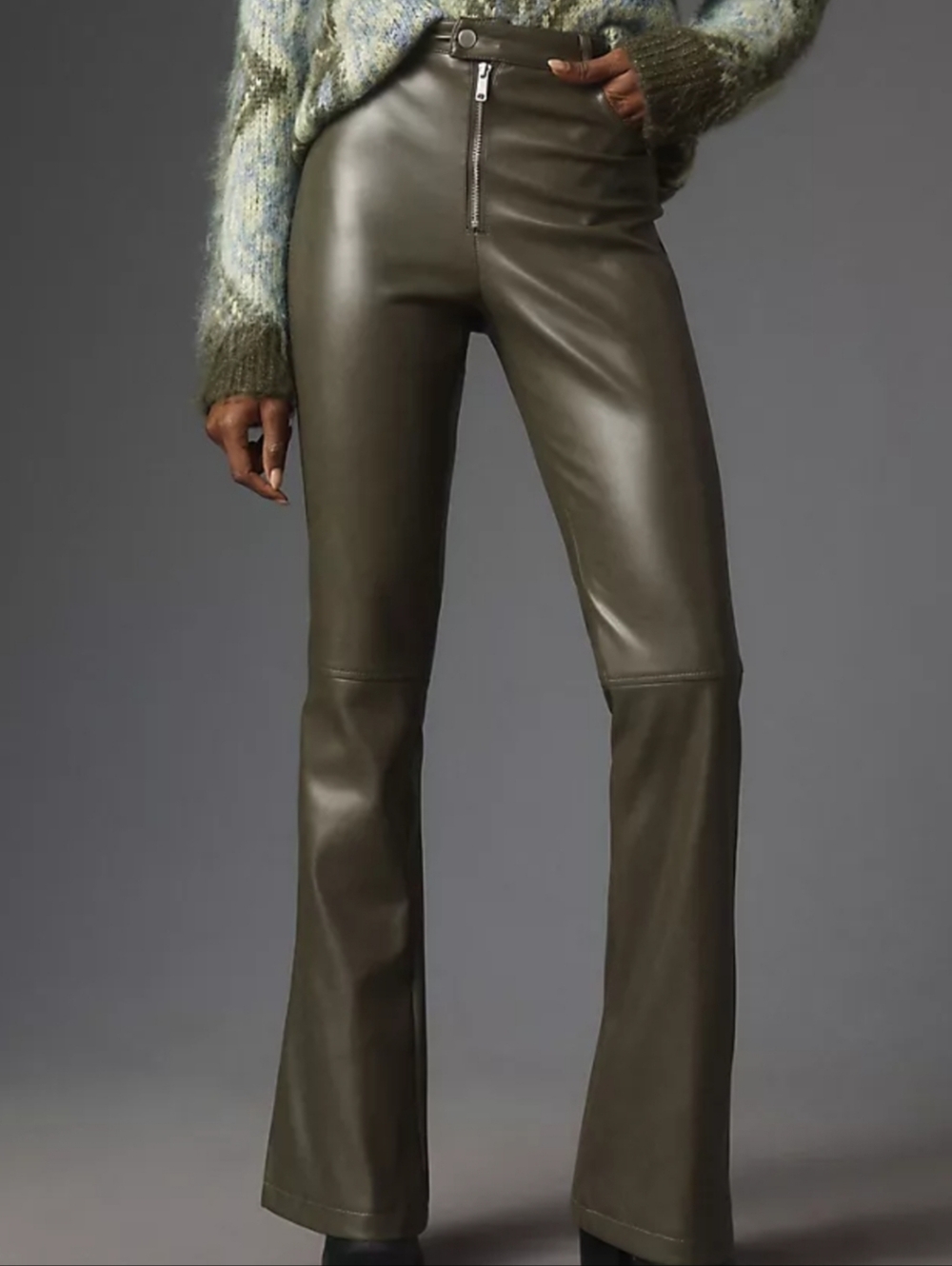 Anthropologie Avec Les Filles Vegan Leather Kick Flare Pant In Olive